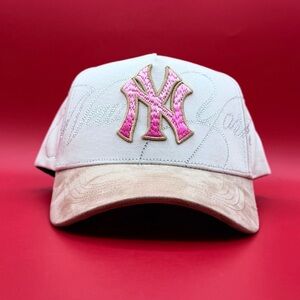 Pink and Tan Embroidered Cap